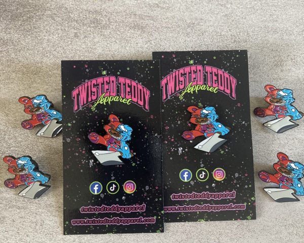 Twisted Teddy Soft Enamel Pins Red and Blue