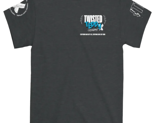 Twisted Orange Teddy tee with small Twisted Teddy Apparel chest graphic
